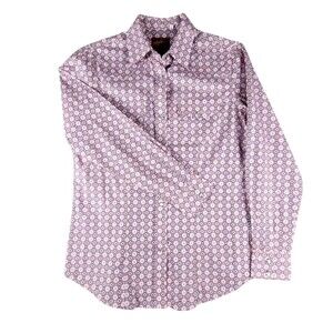 Rodeo Clothing Co Shirt Small Pink Geometric Long Sleeve Snap Front Western